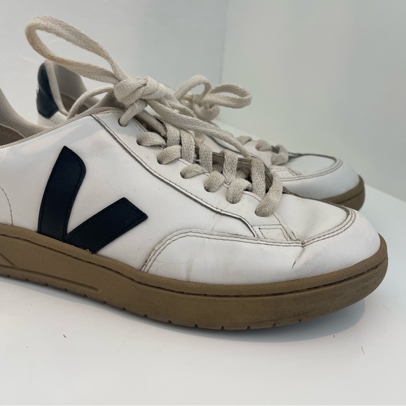 Veja V-12 White and Black Leather Dune Tie Lace Up Court Shoes Sneakers Size 7 - Picture 5 of 11